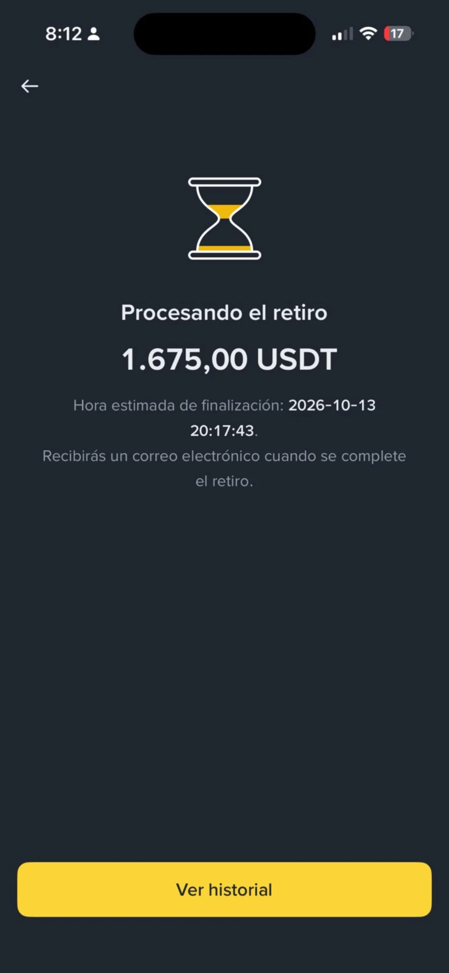 EV-08 · Retiro USDT en proceso