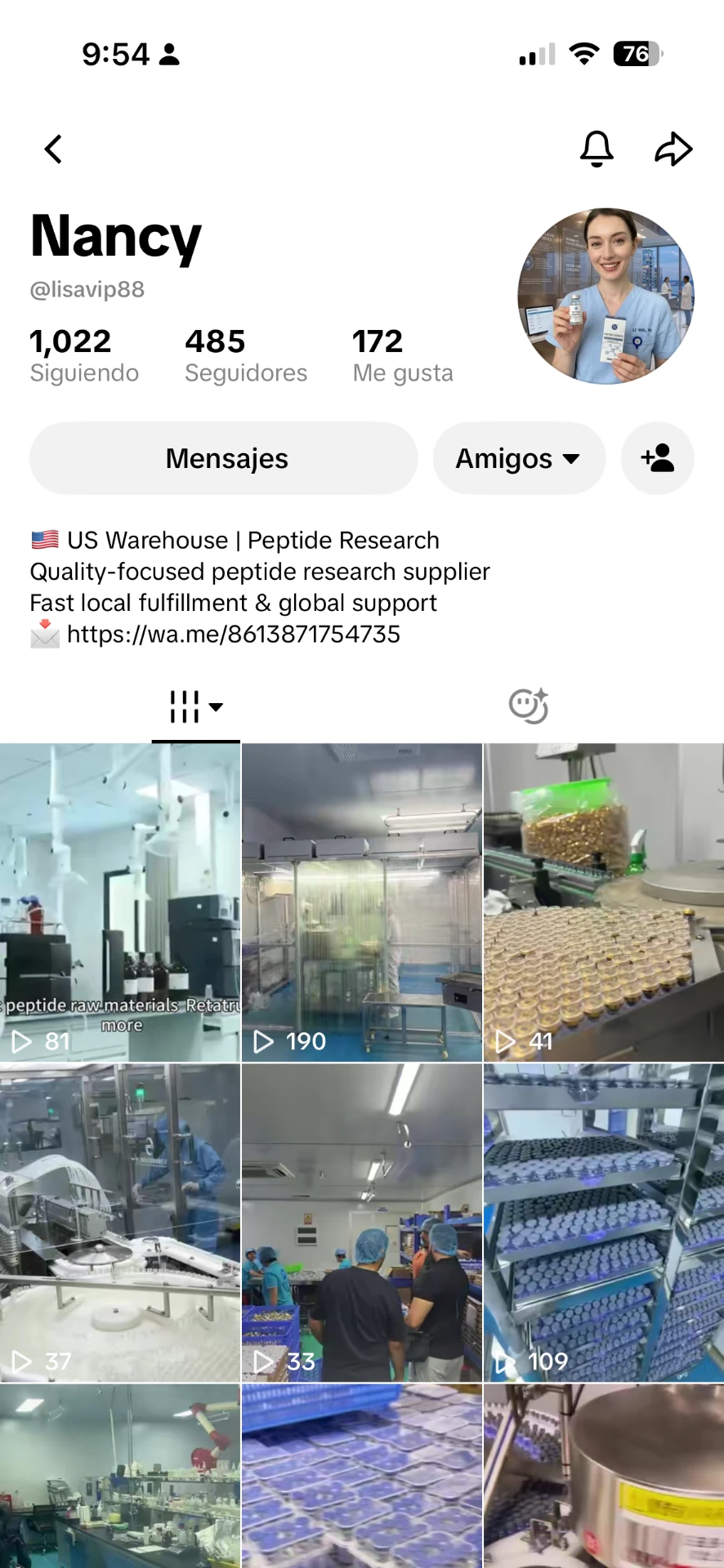 EV-01 · Perfil TikTok @lisavip88 (captura A)